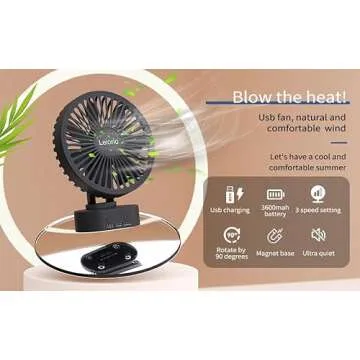 LEIORIO Small Fan Rechargeable,3 Speed Timable Cruise Fan with 90° Head Rotation,Small Office Fan for Office,Portable Fan for Indoor,Outdoor,Travel,Energy Efficient Ultra Usage Time Quiet Fan