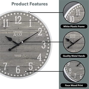 FirsTime Gray Arlo Wall Clock - Vintage 20" Decor