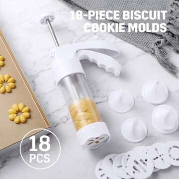 Cookie Press Gun,Spritz Cookie Press Set for Baking Cookie Decorating Kit with 12 Cookie Press Discs and 6 Cake Decoration Piping tips,Cookie Maker for Christmas Party