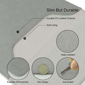 Allinside 13-13.3" Laptop Sleeve Compatible with MacBook Pro 14 2021 M1 (A2442)/ MacBook Air 13 2010-2017/ MacBook Pro 13 2010-2016, PU Leather Laptop Case, Gray