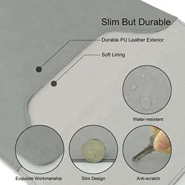 Allinside 13-13.3" Laptop Sleeve Compatible with MacBook Pro 14 2021 M1 (A2442)/ MacBook Air 13 2010-2017/ MacBook Pro 13 2010-2016, PU Leather Laptop Case, Gray