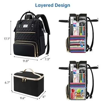 ETRONIK Lunch Backpack for Women, 15.6 inch Laptop Backpack with USB Port, Teacher Nurse Work Backpack with Cooler Bag Insulated Laptop bag Gifts for Women Men, Black