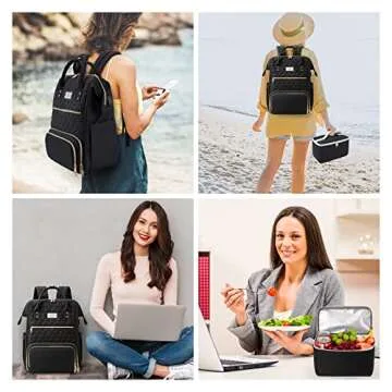 ETRONIK Lunch Backpack for Women, 15.6 inch Laptop Backpack with USB Port, Teacher Nurse Work Backpack with Cooler Bag Insulated Laptop bag Gifts for Women Men, Black