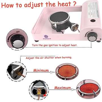 HTH HTHomeprod Portable Butane Stove Windproof Infrared Burner Outdoor Cooker Hiking Picnic Compact Camping Stoves Pink Color with Carry Box