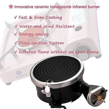 HTH HTHomeprod Portable Butane Stove Windproof Infrared Burner Outdoor Cooker Hiking Picnic Compact Camping Stoves Pink Color with Carry Box