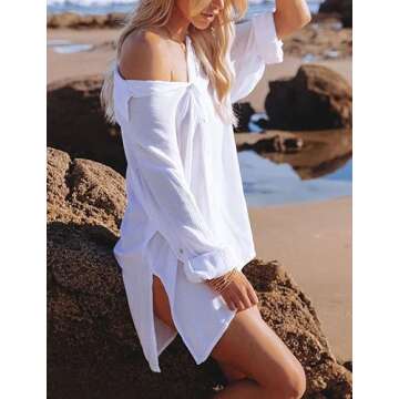 LYHNMW Women Beach Cover Up Roll Up Long Sleeve Button Down