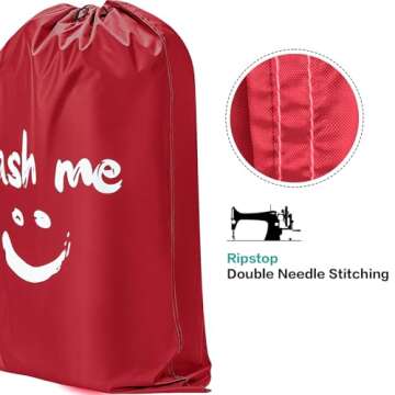 HOMEST 2 Pack XL Wash Me Travel Laundry Bag, Dirty Garments Organizer, Large Enough to Hold 4 Loads of Clothes, Easy Fit a Hamper or Clothing Basket, Black and Red