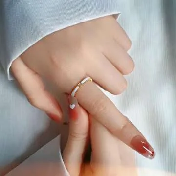 munone White Enamel Cubic Zirconia 14k Gold Plated Titanium Elegant Minimalist Stackable Rings Non Tarnish Gold Plated Rings for Women