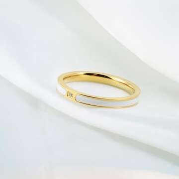 munone White Enamel Cubic Zirconia 14k Gold Plated Titanium Elegant Minimalist Stackable Rings Non Tarnish Gold Plated Rings for Women