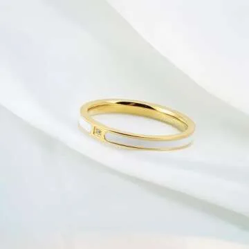 munone White Enamel Cubic Zirconia 14k Gold Plated Titanium Elegant Minimalist Stackable Rings Non Tarnish Gold Plated Rings for Women