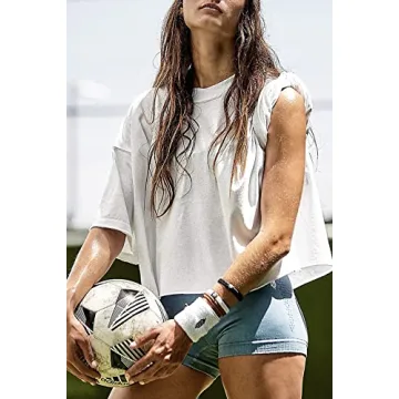 HUGOOME Women's Cozy Oversized Crop Tops for Active Wear