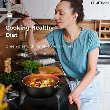 FRUITEAM 6pcs Cookware Set Ceramic Nonstick Soup Pot/Sauce Pan/Frying Pans Set, Copper Aluminum Pan with Lid, Induction Gas Compatible, Black