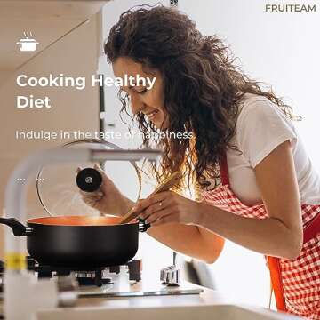 FRUITEAM 6pcs Cookware Set Ceramic Nonstick Soup Pot/Sauce Pan/Frying Pans Set, Copper Aluminum Pan with Lid, Induction Gas Compatible, Black