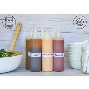 Tovla Plastic Condiment Squeeze Squirt Bottles for Sauces with Leak-Proof Cap (7-pack) with Writable Exterior and Funnel | Ideal for Ketchup, Liquids, Paint, Workshop and Pancake Art (8 oz)