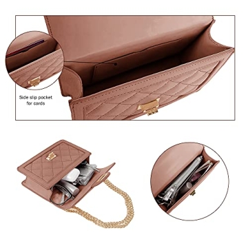 SG SUGU Small Quilted Crossbody Bag, Trendy Designer Shoulder Bag, Phone Wallet Purse for Women (Dark Mauve)