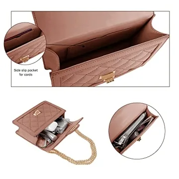 SG SUGU Small Quilted Crossbody Bag, Trendy Designer Shoulder Bag, Phone Wallet Purse for Women (Dark Mauve)