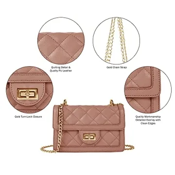 SG SUGU Small Quilted Crossbody Bag, Trendy Designer Shoulder Bag, Phone Wallet Purse for Women (Dark Mauve)