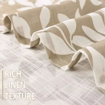 Treatmentex Leaf Print Semi Sheer Curtains for Living Room 52" x 63" White and Taupe Curtain Panels for Windows, 2 Pack, Taupe, Grommet Top