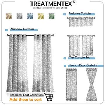 Treatmentex Leaf Print Semi Sheer Curtains for Living Room 52" x 63" White and Taupe Curtain Panels for Windows, 2 Pack, Taupe, Grommet Top