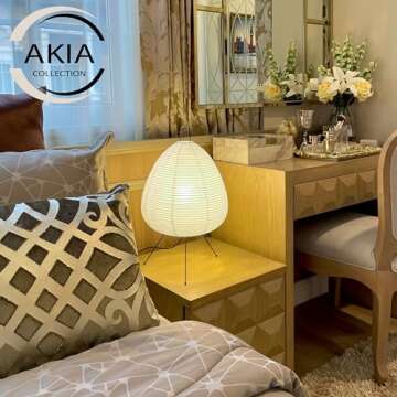 Dimmable Japanese Rice Paper Lantern Lamp - Akari Noguchi Lamp with Washi Paper Shade, Japandi Style...