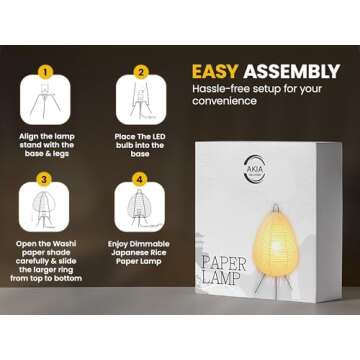 Dimmable Japanese Rice Paper Lantern Lamp - Akari Noguchi Lamp with Washi Paper Shade, Japandi Style Paper Lamp for Bedside or Desk