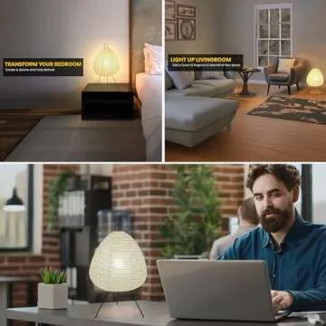 Dimmable Japanese Rice Paper Lantern Lamp - Akari Noguchi Lamp with Washi Paper Shade, Japandi Style Paper Lamp for Bedside or Desk