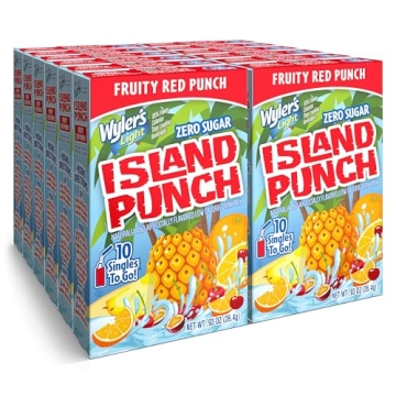 Wyler's Light Island Punch Singles To Go, Water Drink Mix, Fruity Red Punch, 10 Count, Pack Of 12 (1...