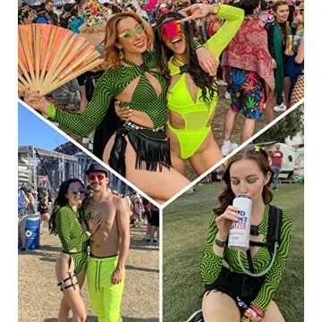 Rave Outfits for Women - EDC Festival Neon Bodysuit Concert Swimsuit Mesh Buckle Crop Top Club Party 2 Pcs Set(GBPlaid,S,1017a)