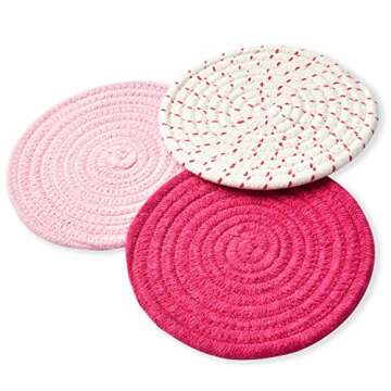 Kitchen Potholders Set Trivets Set 100% Pure Cotton Thread Weave Hot Pot Holders Set (Set of 3) Styl...