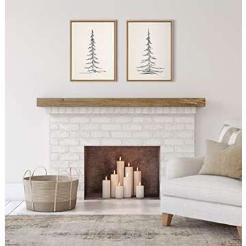 Kate and Laurel Sylvie Minimalist Evergreen Trees Framed Linen Textured Canvas Wall Art by The Creative Bunch Studio, Set of 2, 18x24 Natural, Modern Nature Art for Wall