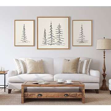 Kate and Laurel Sylvie Minimalist Evergreen Trees Framed Linen Textured Canvas Wall Art by The Creative Bunch Studio, Set of 2, 18x24 Natural, Modern Nature Art for Wall
