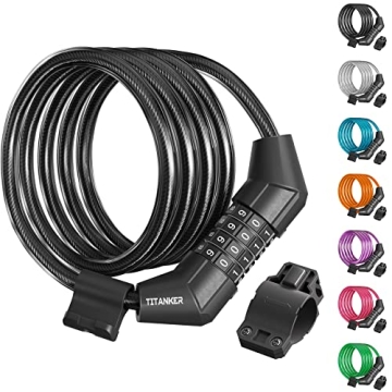 Titanker Bike Lock Cable - 4 Feet Durable Self Coiling Lock with Mounting Bracket