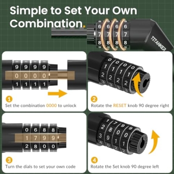 Titanker 4FT Bike Lock Cable with Resettable Combination