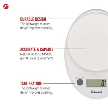 Escali Primo Digital Food Scale Multi-Functional Kitchen Scale and Baking Scale for Precise Weight M...