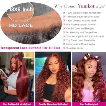 Yumkot 26Inch Reddish Brown Lace Front Wigs Human Hair Pre Plucked 13x6 Body Wave Human Hair Lace Front Wigs 180% Density Colored Wigs Human Hair HD Full Lace Frontal Wigs for Women