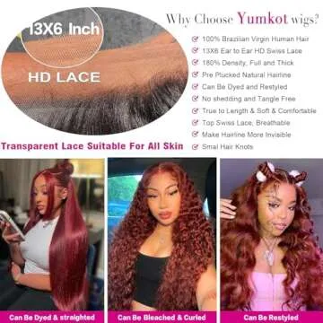 Yumkot 26Inch Reddish Brown Lace Front Wigs Human Hair Pre Plucked 13x6 Body Wave Human Hair Lace Front Wigs 180% Density Colored Wigs Human Hair HD Full Lace Frontal Wigs for Women