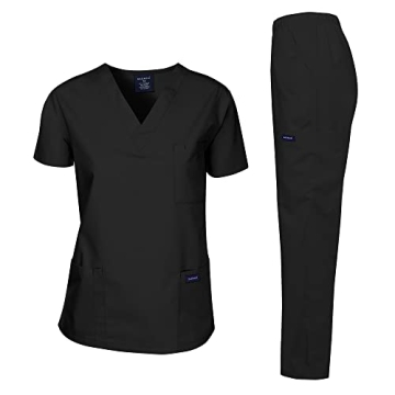 Dagacci Unisex Medical Scrub Set - Black, Medium, Short Sleeve