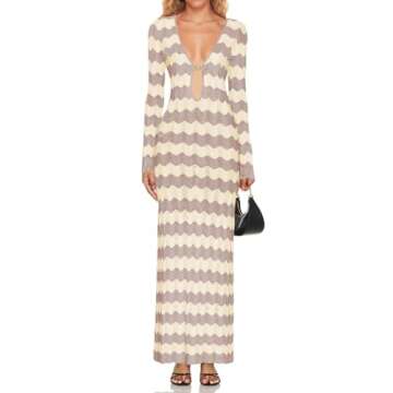Saodimallsu Womens Crochet Summer Maxi Dress - Chic & Comfortable Beach Cover Up Khaki