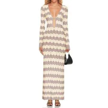 Saodimallsu Womens Crochet Summer Maxi Dress - Chic & Comfortable Beach Cover Up Khaki