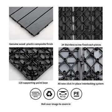 PANDAHOME 22 PCS Wood Plastic Composite Patio Deck Tiles, 12”x12” Coextrusion Pattern Interlocking Decking Tiles, Water Resistant for Indoor & Outdoor, 22 sq. ft - Westminster Grey 3D