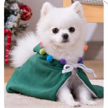 ANIAC Pet Dog Christmas Costume Puppy Cloak with Star and Pompoms Cat Santa Cape with Hat Winter Dog...