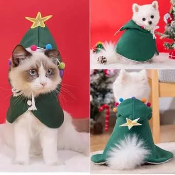 ANIAC Pet Dog Christmas Costume Puppy Cloak with Star and Pompoms Cat Santa Cape with Hat Winter Dog Outfit for Cats and Small Dog (Medium, Green)
