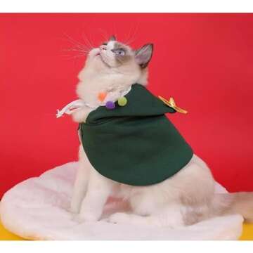 ANIAC Pet Dog Christmas Costume Puppy Cloak with Star and Pompoms Cat Santa Cape with Hat Winter Dog Outfit for Cats and Small Dog (Medium, Green)