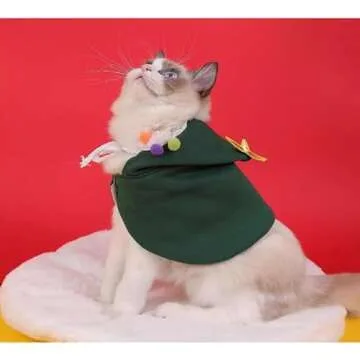 ANIAC Pet Dog Christmas Costume Puppy Cloak with Star and Pompoms Cat Santa Cape with Hat Winter Dog Outfit for Cats and Small Dog (Medium, Green)