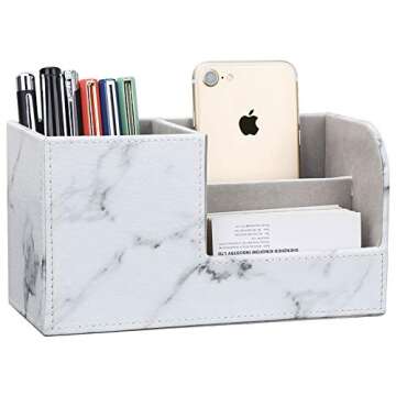 KINGFOM Desk Organizer Office Supplies Caddy Pu Leather Multi-function Storage Box Pen/Pencil,Cell p...