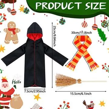 Hungdao 6 Pcs Christmas Clothes Accessories Wizard Robe Outfit Scarf and Broom Costume Dress up for Christmas Decor