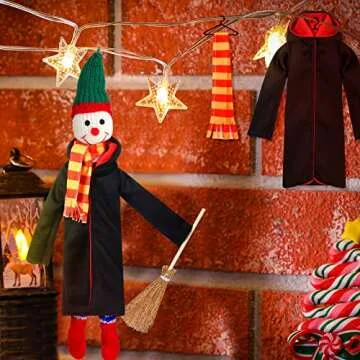Hungdao 6 Pcs Christmas Clothes Accessories Wizard Robe Outfit Scarf and Broom Costume Dress up for Christmas Decor