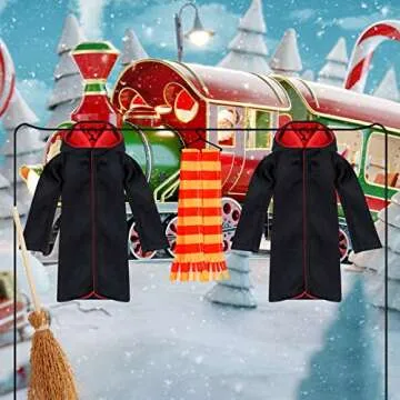 Hungdao 6 Pcs Christmas Clothes Accessories Wizard Robe Outfit Scarf and Broom Costume Dress up for Christmas Decor