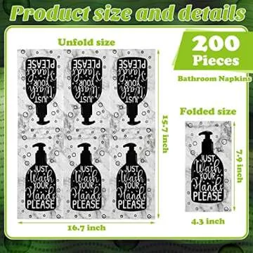 Bathroom Disposable Napkins Bathroom Guest Paper Hand Towels Bathroom Guest Paper Towels Just Wash Your Hands Please Bathroom Napkins for Powder Room Wedding Holiday (200, Black Marble)