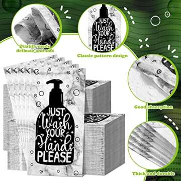 Bathroom Disposable Napkins Bathroom Guest Paper Hand Towels Bathroom Guest Paper Towels Just Wash Your Hands Please Bathroom Napkins for Powder Room Wedding Holiday (200, Black Marble)